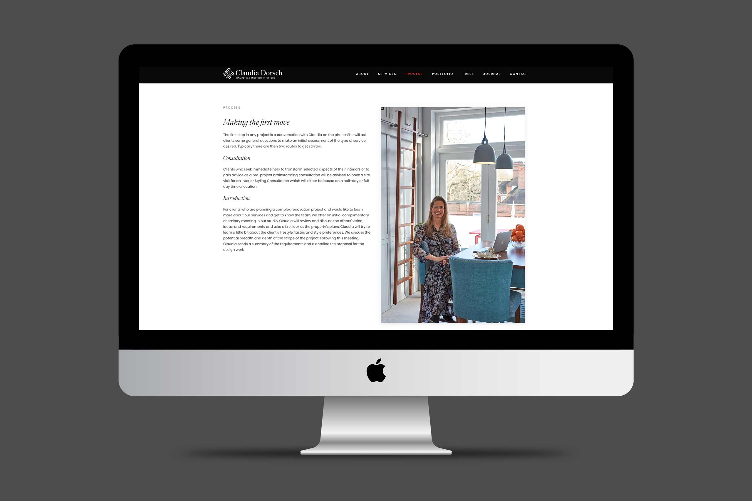 Claudia Dorsch | Desktop view of the website for an interior designer